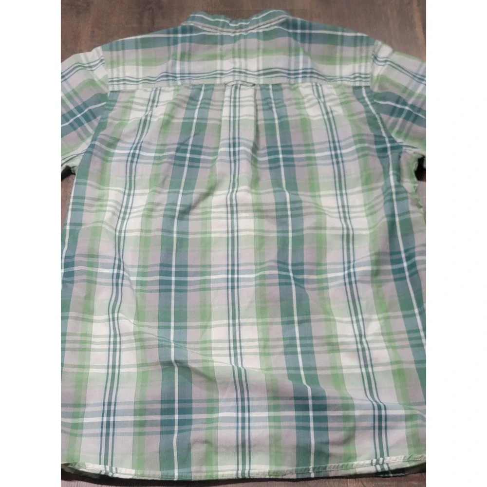 The North Face Mens Large Green Plaid Short‎ Sleeve Button Down Shirt Hiking L/G